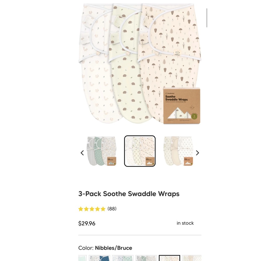 KeaBabies Soothe Swaddle Wraps 3 Pack Baby nibbles Bruce squirrel Acorn Print